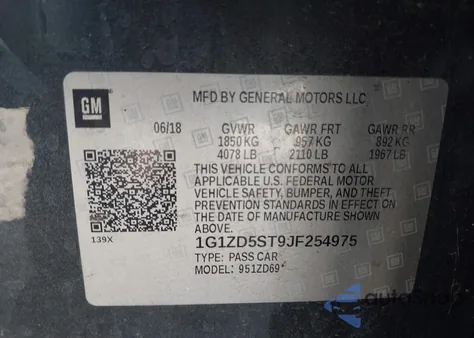 2018 Chevrolet Malibu Lt from USA, damaged, VIN 1G1ZD5ST9JF254975